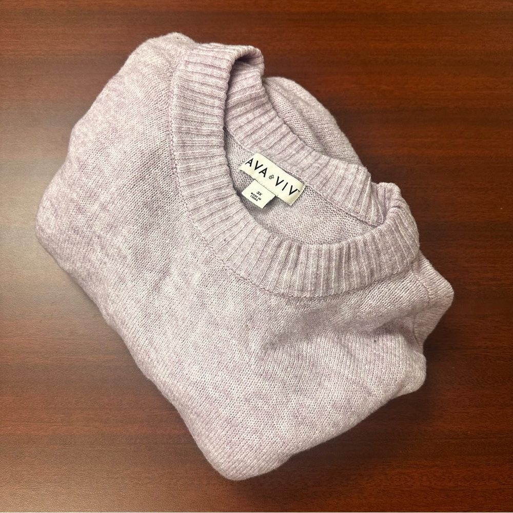 Ava Viv Womens Lavender Crew Neck Sweater Size 3x Acrylic Casual Fall See Detail
